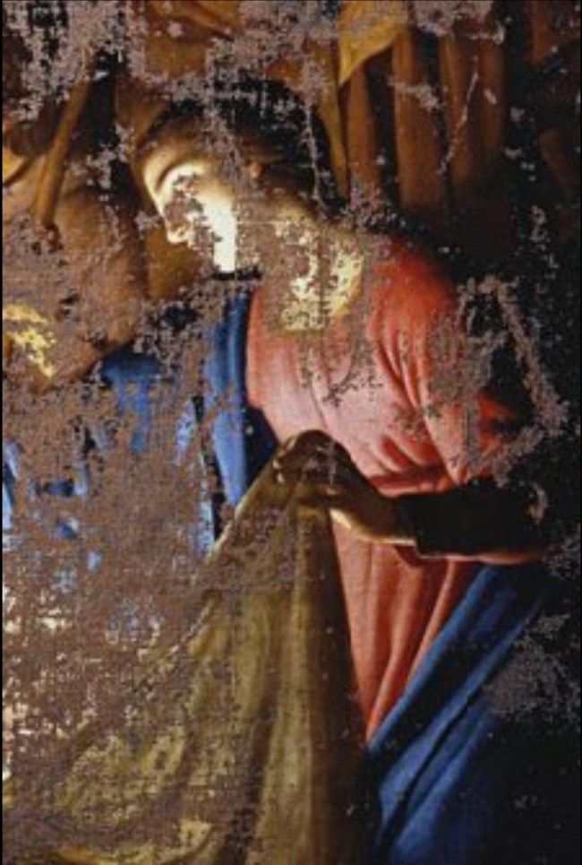Particolare della Pala “Adorazione dei Magi” di Gherardo delle Notti danneggiato nei vili attentati del 1993